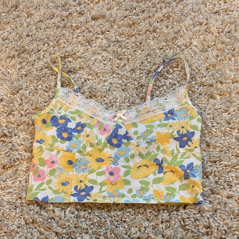 Floral Camisole with Lace Trim